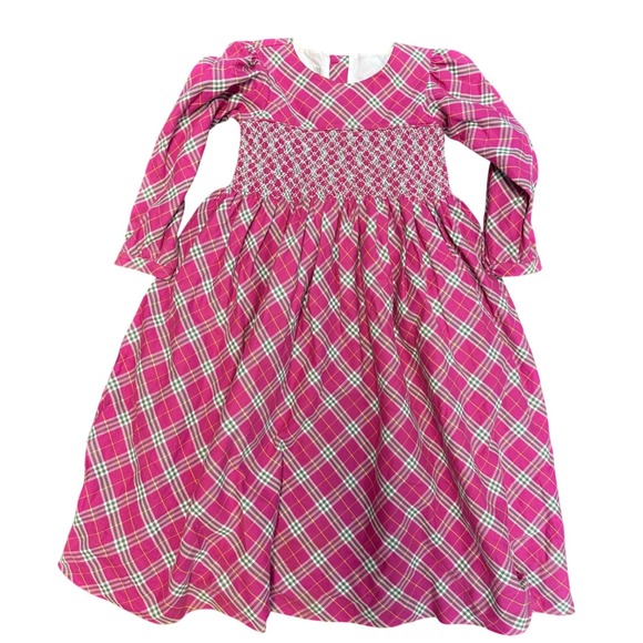 Strasburg Girls Pink Plaid Long Sleeve Smocked Dress Size 5Y - Picture 1 of 5